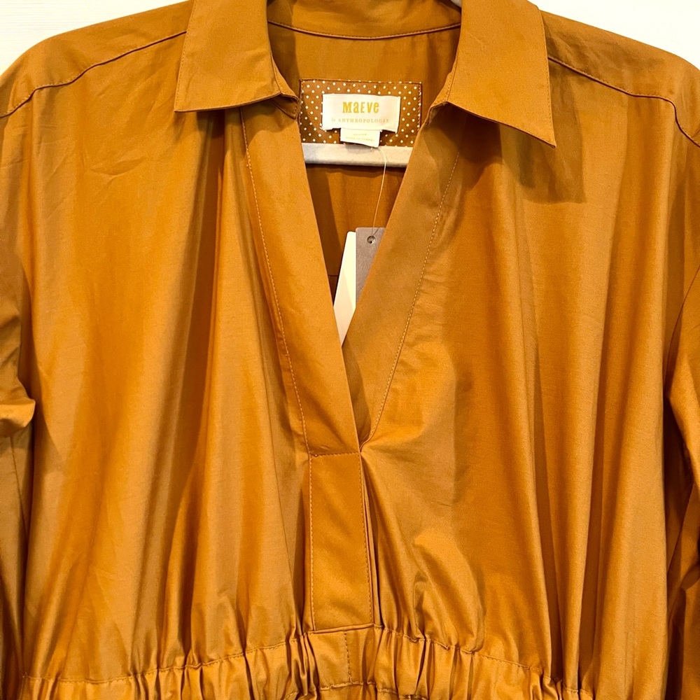 NEW Maeve Cinched Waist Cotton Maxi Shirt Dress Anthropologie Cedar, Medium, NWT - Picture 6 of 15